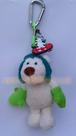 12cm Winter Bear with snowboarder and snap hook